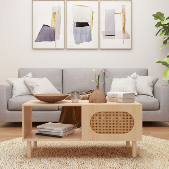 Bàn cà phê mây Kailua có tủ đựng đồ bằng gỗ Maple