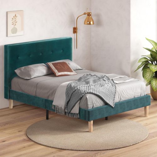 Giường Zinus Queen vải nhung Màu xanh lá cây 