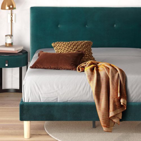 Giường Zinus Queen vải nhung Màu xanh lá cây 